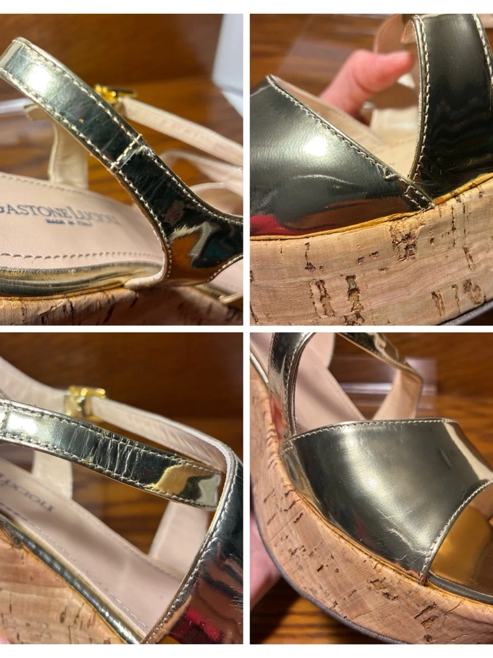 Gastone Lucioli ITALY MADE Metallic Gold Cork PlatformWedge Sandals EU 41 US 10